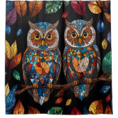 Uilen Glas in lood Mozaïek badkamer Douchegordijn (Voorkant)