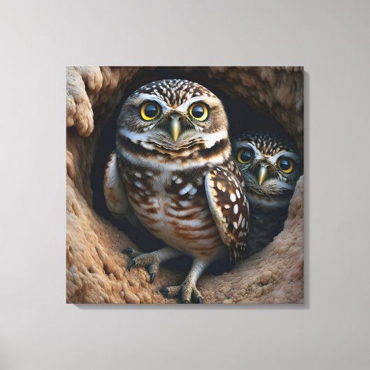 Uilen graveren in een vuil gat canvas afdruk (Voorkant)