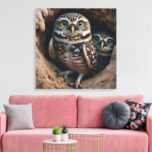 Uilen graveren in een vuil gat canvas afdruk (Insitu (Woonkamer))