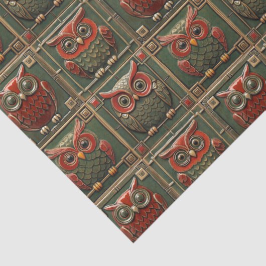 Uilen groen en rood tissuepapier (Detail)