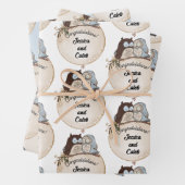 Uilen Huwelijksgelukwensen Voeg Namen Toe Cute 3 Inpakpapier Vel (In situ)