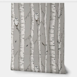 Uilen in berkenbomen behang