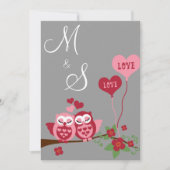 Uilen in de liefde bruiloft kaart (Voorkant)