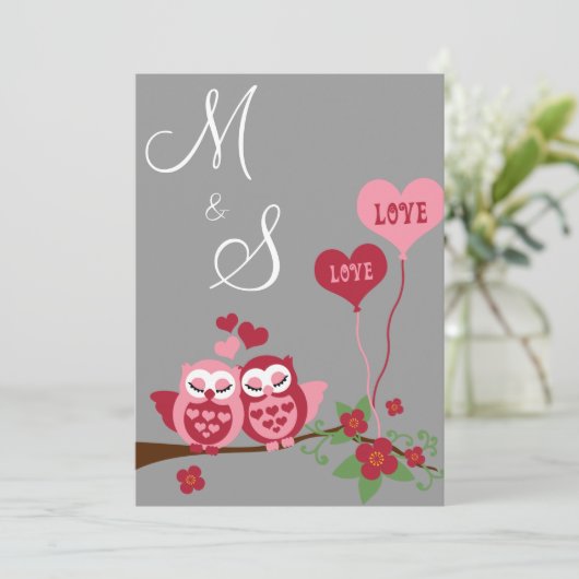 Uilen in de liefde bruiloft kaart (Staand voorkant)
