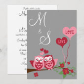 Uilen in de liefde bruiloft kaart (Voorkant / Achterkant)