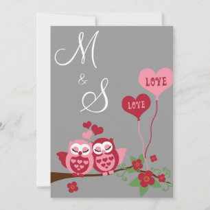 Uilen in de liefde bruiloft kaart