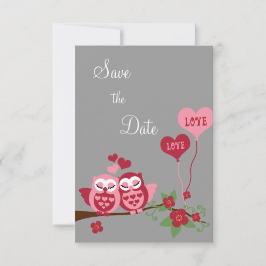 Uilen in de liefde Save the Date Kaart (Voorkant)
