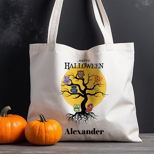 Uilen in een enge boom Halloween Tote Bag
