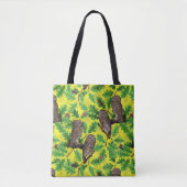 Uilen in het bos op citroengeel tote bag (Voorkant)