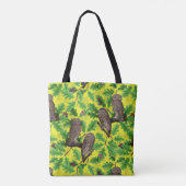 Uilen in het bos op citroengeel tote bag (Achterkant)