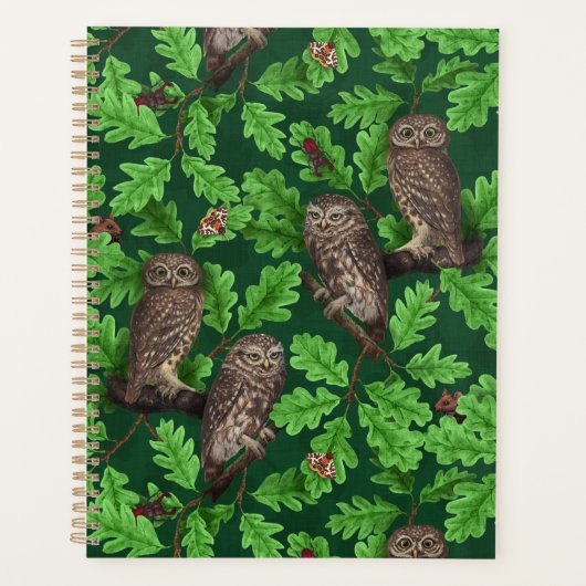 Uilen in het bos op donkergroen planner (Voorkant)