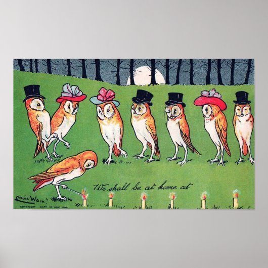 Uilen in het maanlicht, Louis Wain Poster (Voorkant)