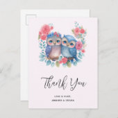 Uilen in liefde zittend op een tak dank je briefkaart (Voorkant / Achterkant)