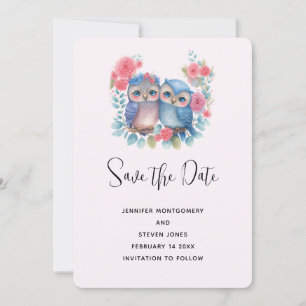 Uilen in liefde zittend op een tak save the date
