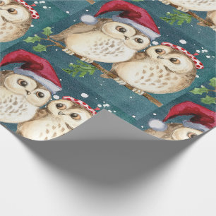 Uilen kerstavond knuffelen paar kerstmuts cadeaupapier