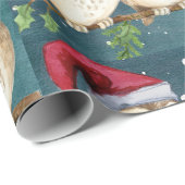 Uilen kerstavond knuffelen paar kerstmuts cadeaupapier (Rol Hoek)