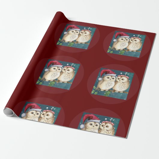 Uilen Kerstavond Nacht Santa Red Pet Cadeaupapier (Uitgerold)
