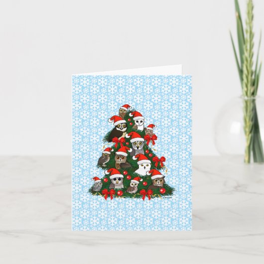 Uilen Kerstboom Feestdagen Kaart (Voorkant)