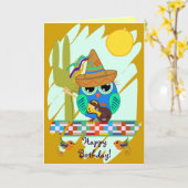 Uilen met gitaren en aangepaste tekst verjaardagsk kaart (Gele Bloem)