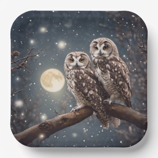 Uilen met volle maan papieren bordje (Voorkant)