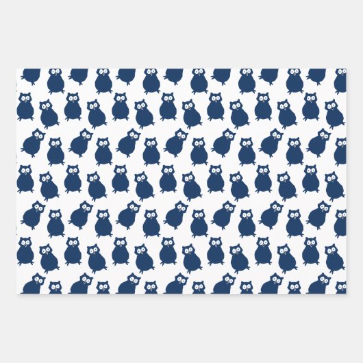 Uilen op blauwe en zwarte verjaardag inpakpapier vel (Voorkant)