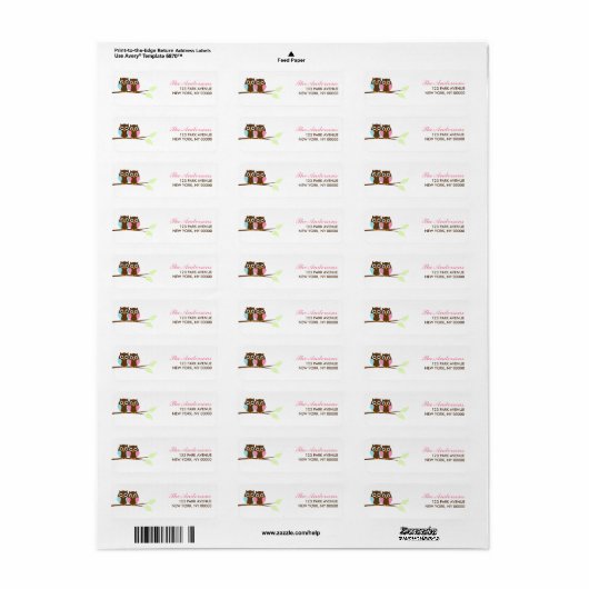 Uilen op een Branch Return Address Labels (Full Sheet)