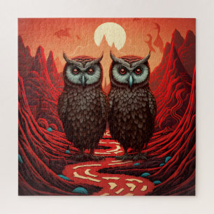 Uilen paar op de bergen legpuzzel