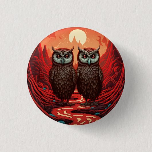 Uilen paar op de bergen ronde button 3,2 cm (Voorkant)