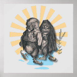 Uilen schaatsen | Retrostijl | Nostalgisch ontwerp Poster