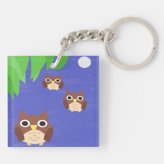 Uilen schilderen kunst sleutelhanger (Achterkant)