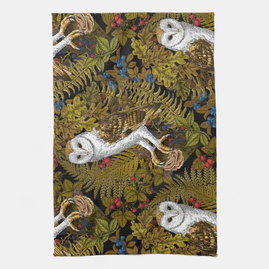 Uilen, varens, eik en bessen 2 theedoek (Verticaal)