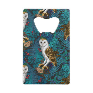 Uilen, varens, eik en bessen 3 creditkaart flessenopener