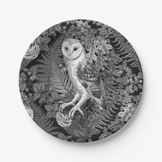 Uilen, varens, eik en bessen 4 papieren bordje (Voorkant)