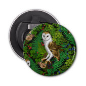 Uilen, varens, eik en bessen button flesopener (Voorkant)