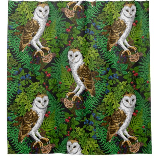 Uilen, varens, eik en bessen douchegordijn (Voorkant)