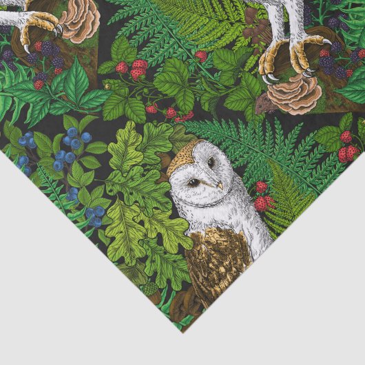 Uilen, varens, eik en bessen tissuepapier (Detail)