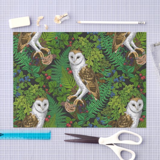 Uilen, varens, eik en bessen tissuepapier (Craft)