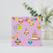 uilen verjaardagsfeest cake cute kaart (Staand voorkant)