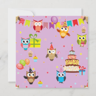 uilen verjaardagsfeest cake cute kaart