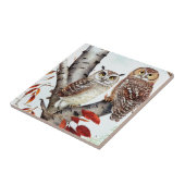 Uilen zitten in een witte berkenboom in de herfst tegeltje (Zijkant)