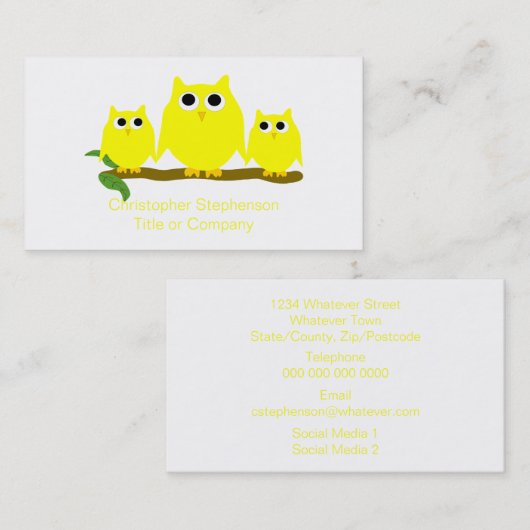 Uilendesign Yellow Owls Visitekaartje (Voorkant / Achterkant)