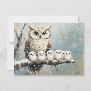 Uilenfamilie op een besneeuwde tak briefkaart
