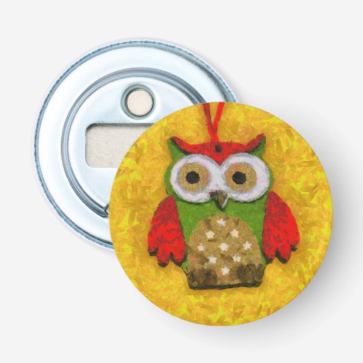 Uilenschilderij Button Flesopener (Voorkant)