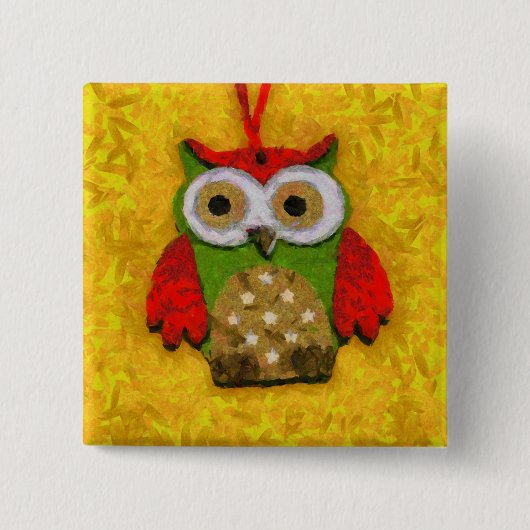 Uilenschilderij Vierkante Button 5,1 Cm (Voorkant)