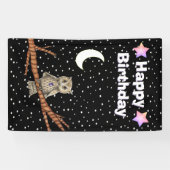 Uilentak Paarse Crystal Moon Sterren Verjaardag Spandoek (Horizontaal)