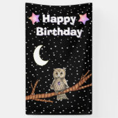 Uilentak Paarse Crystal Moon Sterren Verjaardag Spandoek (Verticaal)