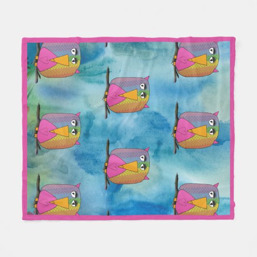 Uilenvogel "Kunst door kinderen" Fleece Deken (Voorkant (Horizontaal))