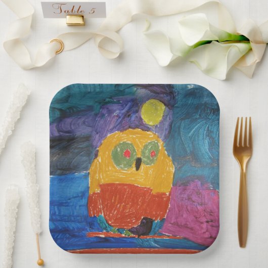 Uilenvogel "Kunst door kinderen" Papieren Bordje (Huwelijk)
