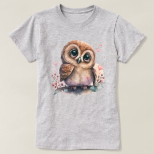 Uilillustratie omringd door harten en bloesems t-shirt