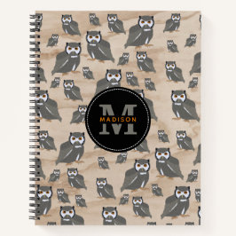 Uilpatroon & Rustieke Houten Monogram Notitieboek